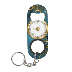 Steampunk turquoise Achtergrond met tandwielen Mini Flessenopener