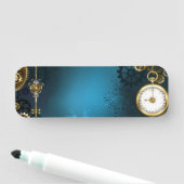 Steampunk turquoise achtergrond met tandwielen naamplaatje (In situ)