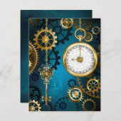 Steampunk turquoise Achtergrond met tandwielen Notitiekaartje (Voorkant / Achterkant)