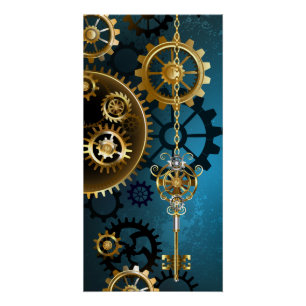 Steampunk turquoise Achtergrond met tandwielen Perfect Poster