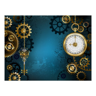 Steampunk turquoise Achtergrond met tandwielen Perfect Poster