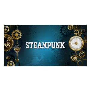 Steampunk turquoise Achtergrond met tandwielen Perfect Poster