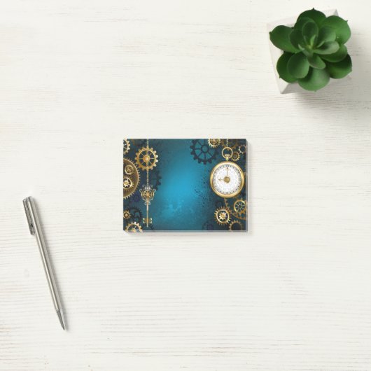 Steampunk turquoise Achtergrond met tandwielen Post-it® Notes (Kantoor)