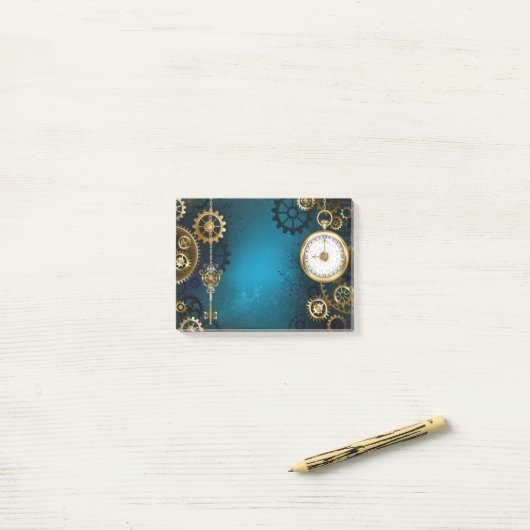 Steampunk turquoise Achtergrond met tandwielen Post-it® Notes (Op bureau)