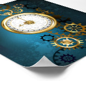 Steampunk turquoise Achtergrond met tandwielen Poster (Hoek)