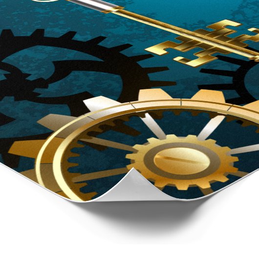 Steampunk turquoise Achtergrond met tandwielen Poster (Hoek)