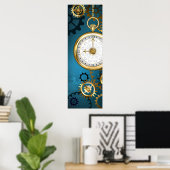 Steampunk turquoise Achtergrond met tandwielen Poster (Thuiskantoor)