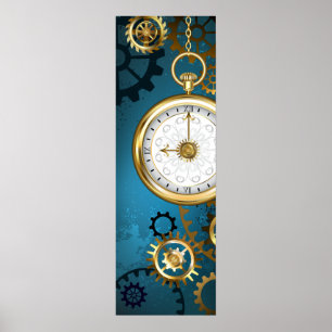 Steampunk turquoise Achtergrond met tandwielen Poster