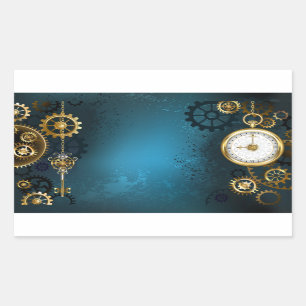 Steampunk turquoise Achtergrond met tandwielen Rechthoekige Sticker