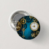 Steampunk turquoise Achtergrond met tandwielen Ronde Button 3,2 Cm (Voorkant /achterkant)