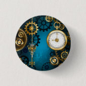 Steampunk turquoise Achtergrond met tandwielen Ronde Button 3,2 Cm (Voorkant)