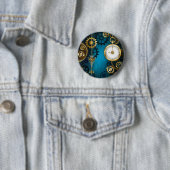 Steampunk turquoise Achtergrond met tandwielen Ronde Button 5,7 Cm (In situ)
