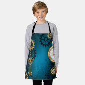 Steampunk turquoise Achtergrond met tandwielen Schort (Gedragen)