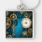 Steampunk turquoise achtergrond met tandwielen sleutelhanger (Voorkant)