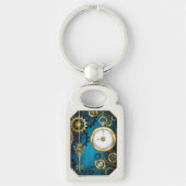 Steampunk turquoise Achtergrond met tandwielen Sleutelhanger (Voorkant)