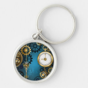 Steampunk turquoise Achtergrond met tandwielen Sleutelhanger