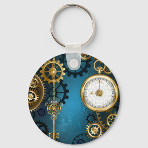 Steampunk turquoise Achtergrond met tandwielen Sleutelhanger