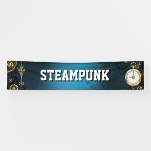 Steampunk turquoise achtergrond met tandwielen spandoek