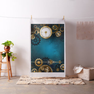 Steampunk turquoise Achtergrond met tandwielen Stof