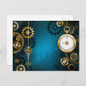 Steampunk turquoise Achtergrond met tandwielen Uitnodiging Briefkaart (Voorkant / Achterkant)