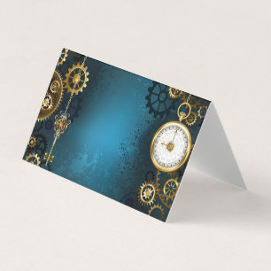 Steampunk turquoise Achtergrond met tandwielen Visitekaartjes