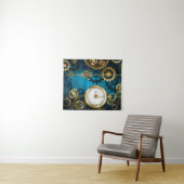 Steampunk turquoise Achtergrond met tandwielen Wandkleed (In Situ (horizontaal))