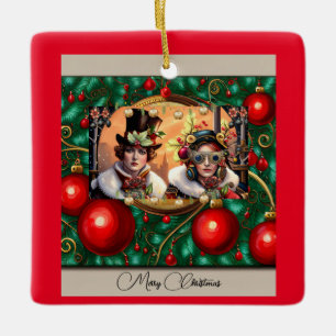 Steampunk Two Hearts Kerstmis Keramisch Ornament