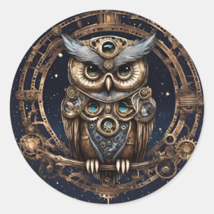 Steampunk Uil Tegen de Sterrenhemel Ronde Sticker