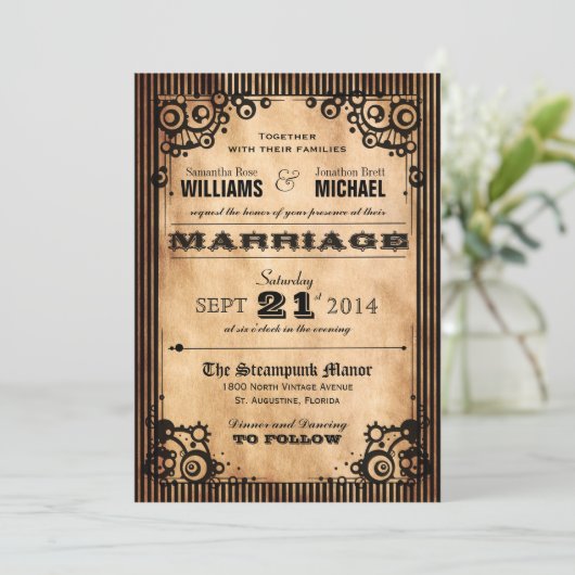 Steampunk  Uitnodiging tot weduwschap (Staand voorkant)