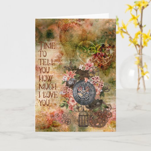 Steampunk Valentijn Kaart - Blank (Gele Bloem)