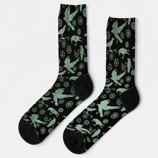 Steampunk Verdigris Bronze Crows en Gears Socks Sokken (Links)