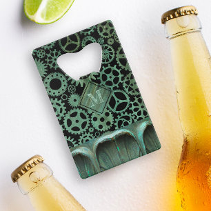 Steampunk Verdigris Bronze Gears Aangepast monogra Kredietkaart Flessenopener