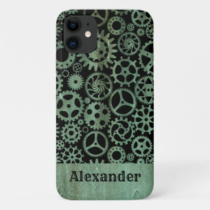 Steampunk Verdigris Bronze Gears Aangepaste naam iPhone 11 Hoesje