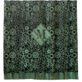 Steampunk Verdigris Bronze Gears Monogram Douchegordijn (Voorkant)