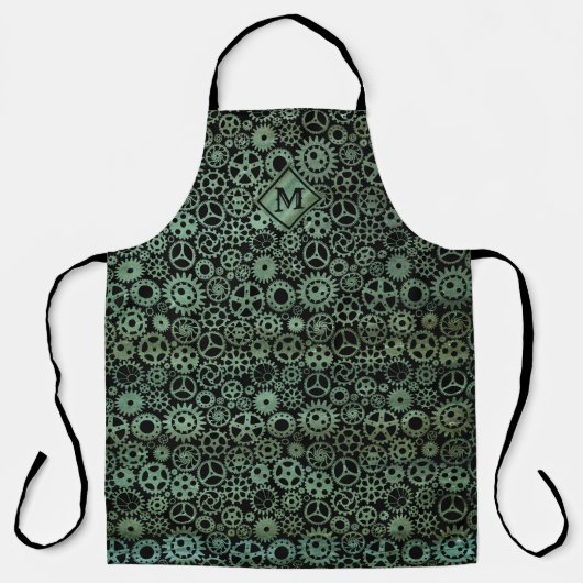 Steampunk Verdigris Bronze Gears Monogram Schort (Voorkant)