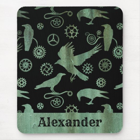 Steampunk Verdigris Gears en Crows - Aangepaste na Muismat (Voorkant)