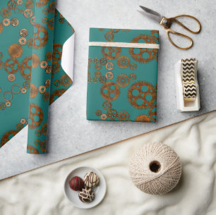 Steampunk Verdigris Roestige Tandwielen Patroon Cadeaupapier