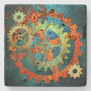 Steampunk Verdigris Rusty Cogwheels Stenen Onderzetter