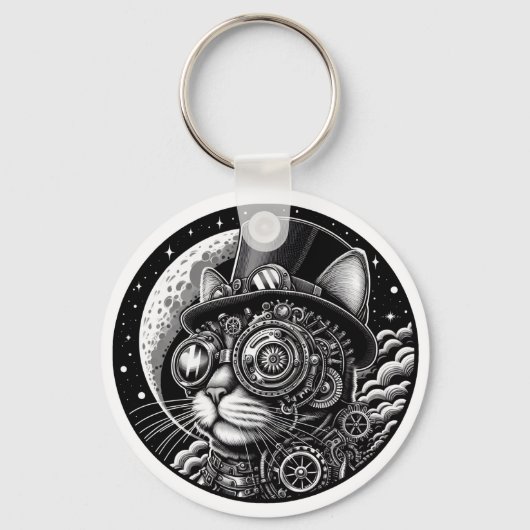 Steampunk Victoriaans Cat Sleutelhanger (Voorkant)