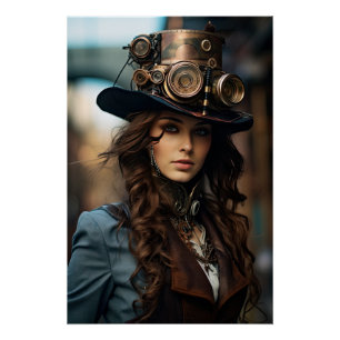 Steampunk Victoriaans Cosplay Top Hoed Gears Perfect Poster