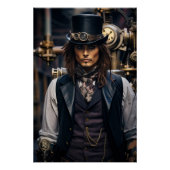 Steampunk Victoriaans Cosplay Top Hoed Gears Perfect Poster (Voorkant)