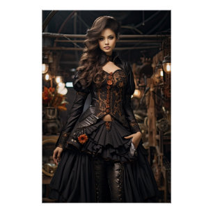 Steampunk Victoriaans Cosplay Top Hoed Gears Perfect Poster