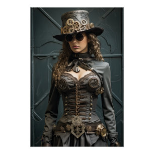 Steampunk Victoriaans Cosplay Top Hoed Gears Perfect Poster