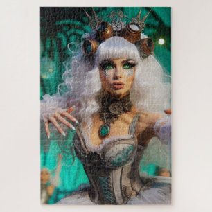 Steampunk Victoriaans futuristische groene danser Legpuzzel