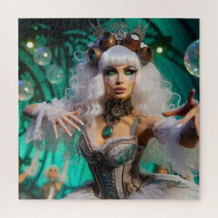Steampunk Victoriaans futuristische groene danser Legpuzzel