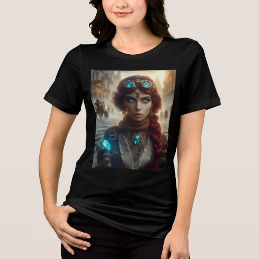 Steampunk Victoriaans Industrial Lady Adventuress Tri-Blend Shirt (Voorkant)