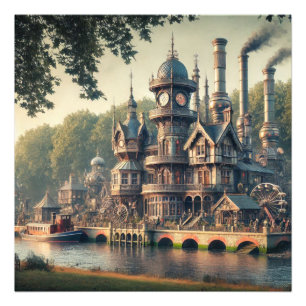 Steampunk Victoriaans Industriefabriek Foto Afdruk