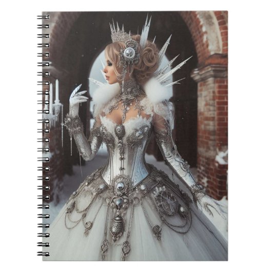Steampunk Victoriaans Industriële Winter Ice Queen Notitieboek (Voorkant)