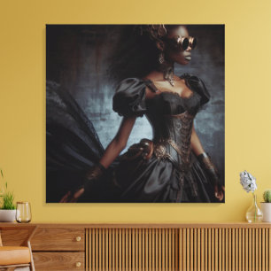 Steampunk  Victoriaans Lady Black Raven Canvas Afdruk