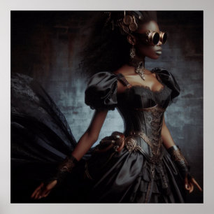 Steampunk Victoriaans Lady Black Raven Poster
